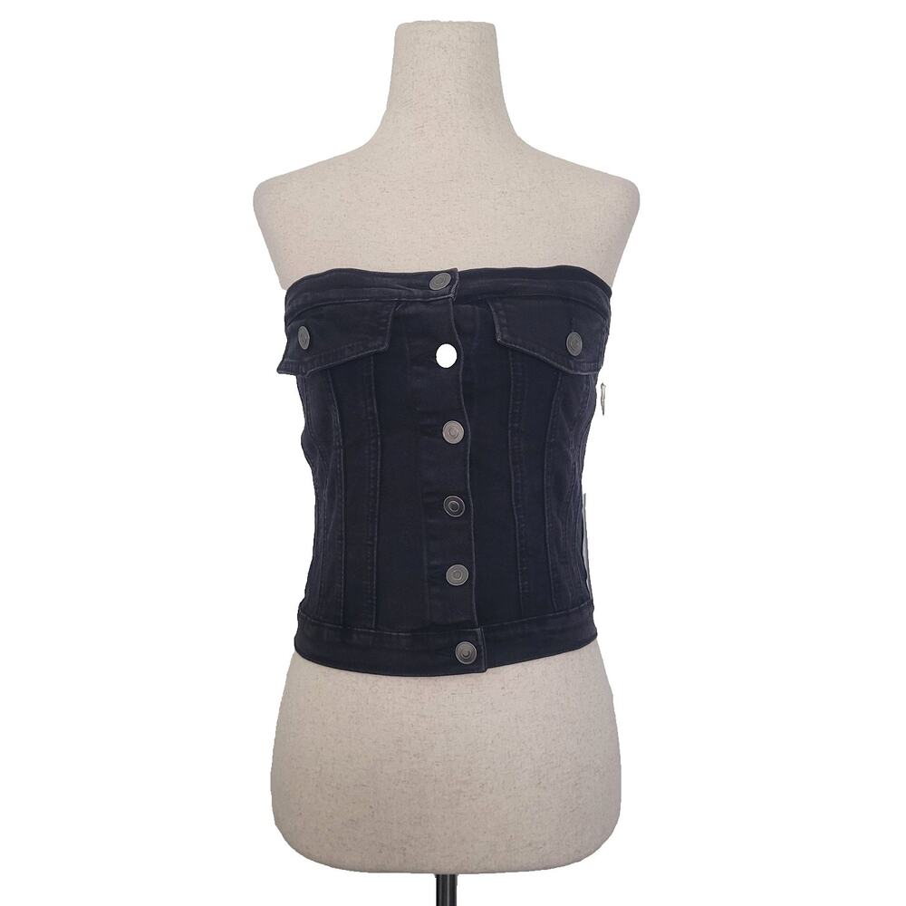 NWT Project Rebel Denim Button Tube Top Size M Black Country Cowgirl Festival